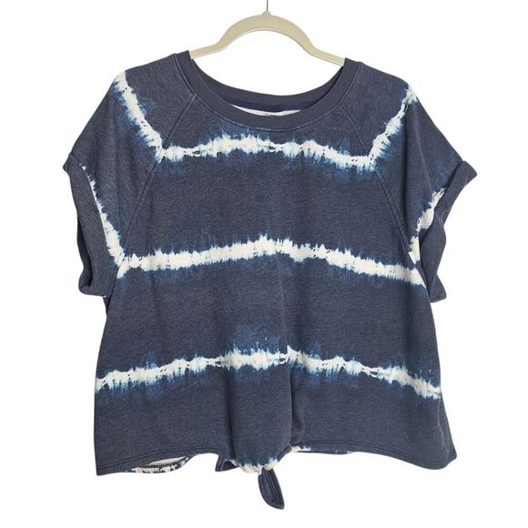 Old Navy Womens Tie Dye Box Sweatshirt Short Cap Sleeve Midriff Tie Front XL - Picture 1 of 11